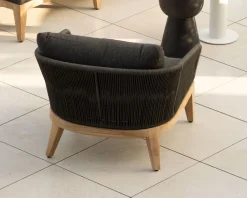 Ensemble de jardin haut de gamme 3 pièces en teck et tissu gris foncé 