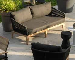 Ensemble de jardin haut de gamme 3 pièces en teck et tissu gris foncé 