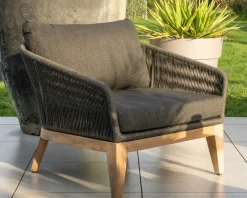 Ensemble de jardin haut de gamme 3 pièces en teck et tissu gris foncé 
