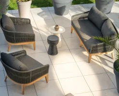 Ensemble de jardin haut de gamme 3 pièces en teck et tissu gris foncé 