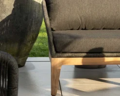 Ensemble de jardin haut de gamme 3 pièces en teck et tissu gris foncé 