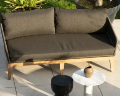 Ensemble de jardin haut de gamme 3 pièces en teck et tissu gris foncé 