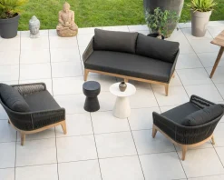 Ensemble de jardin haut de gamme 3 pièces en teck et tissu gris foncé 