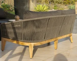 Ensemble de jardin haut de gamme 3 pièces en teck et tissu gris foncé 
