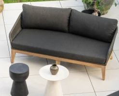 Ensemble de jardin haut de gamme 3 pièces en teck et tissu gris foncé 