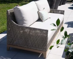 Ensemble de jardin tressé en teck et tissu haut de gamme chiné "Porticcio"