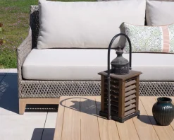 Ensemble de jardin tressé en teck et tissu haut de gamme chiné 