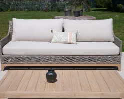 Ensemble de jardin tressé en teck et tissu haut de gamme chiné 