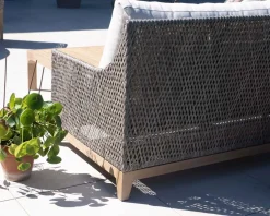 Ensemble de jardin tressé en teck et tissu haut de gamme chiné 