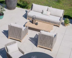 Ensemble de jardin tressé en teck et tissu haut de gamme chiné 