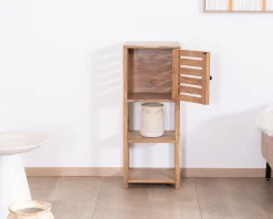 Etagère de rangement en acacia avec un compartiment en persienne "Conoa"