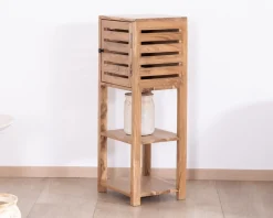 Etagère de rangement en acacia avec un compartiment en persienne "Conoa"