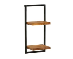 Etagère murale 2 tablettes en teck naturel recyclé et métal "Ulva"