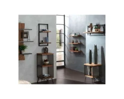 Etagère murale 2 tablettes en teck naturel recyclé et métal "Ulva"