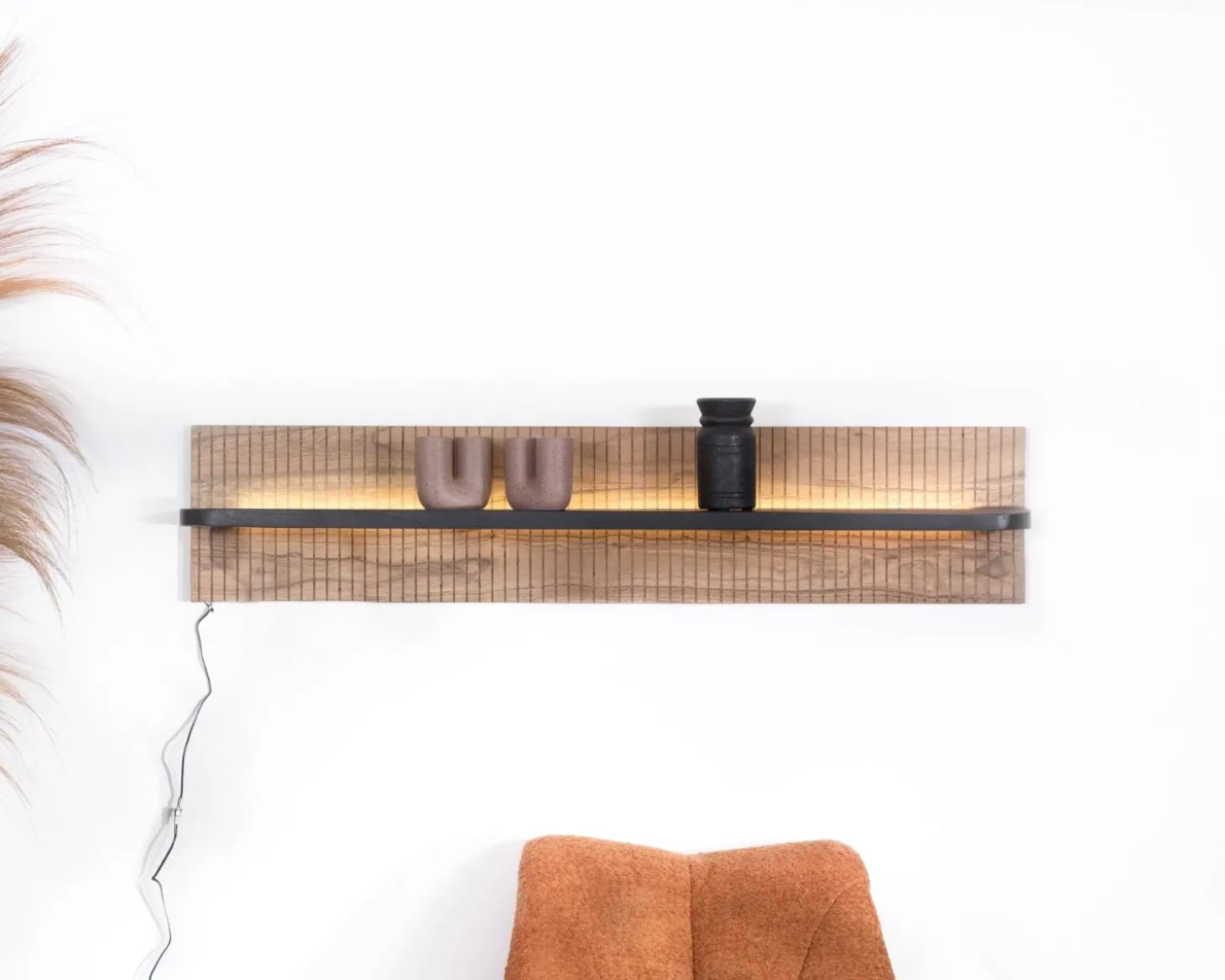 Etagère murale en acacia avec éclairage LED "Bopee"
