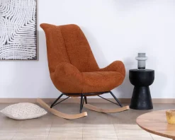Fauteuil à bascule contemporain en tissu bouclette terracotta "Calista"