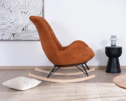 Fauteuil à bascule contemporain en tissu bouclette terracotta 