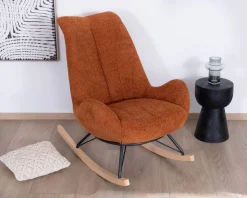 Fauteuil à bascule contemporain en tissu bouclette terracotta 