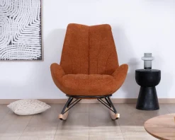 Fauteuil à bascule contemporain en tissu bouclette terracotta 