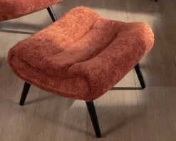Fauteuil avec repose-pieds en tissu terracotta en velours "Caspe"