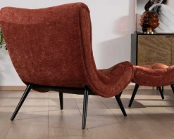 Fauteuil avec repose-pieds en tissu terracotta en velours