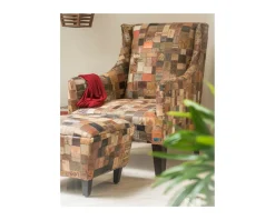Fauteuil bergère 100% unique tissu recyclé et bois 