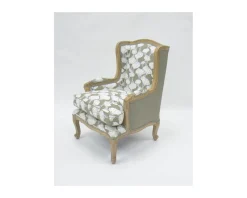 Fauteuil bergère imprimé ginko taupe et crème "Sofia" ultra confort