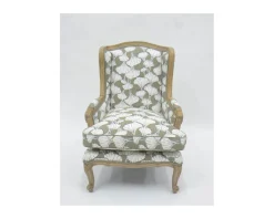 Fauteuil bergère imprimé ginko taupe et crème "Sofia" ultra confort