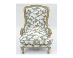 Fauteuil bergère imprimé ginko taupe et crème 