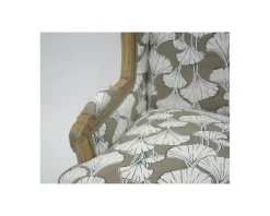 Fauteuil bergère imprimé ginko taupe et crème 