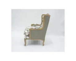 Fauteuil bergère imprimé ginko taupe et crème 