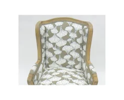 Fauteuil bergère imprimé ginko taupe et crème 