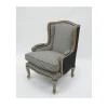 Fauteuil bergère "Sofia" bois massif et tissu noir et blanc à losanges