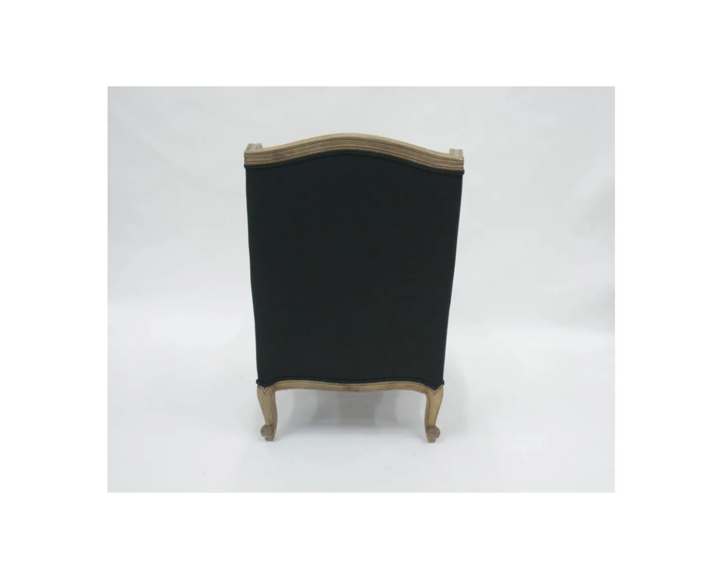Fauteuil bergère "Sofia" bois massif et tissu noir et blanc à losanges
