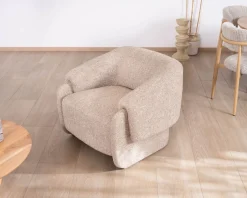 Fauteuil club revisité « Sweet Culture » en tissu marron chiné esprit vintage contemporain