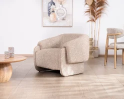 Fauteuil club revisité « Sweet Culture » en tissu marron chiné esprit vintage contemporain