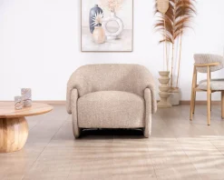 Fauteuil club revisité « Sweet Culture » en tissu marron chiné esprit vintage contemporain