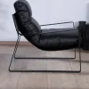 Fauteuil club revisité tissu anthracite et métal noir "Torsten"