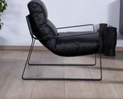 Fauteuil club revisité tissu anthracite et métal noir "Torsten"