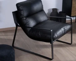 Fauteuil club revisité tissu anthracite et métal noir 