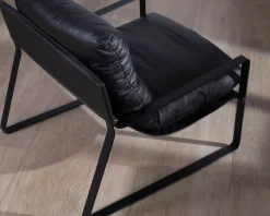 Fauteuil club revisité tissu anthracite et métal noir 
