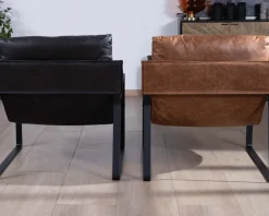 Fauteuil club revisité tissu anthracite et métal noir 