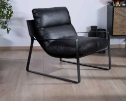 Fauteuil club revisité tissu anthracite et métal noir 