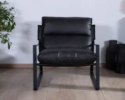 Fauteuil club revisité tissu anthracite et métal noir 