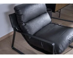 Fauteuil club revisité tissu anthracite et métal noir 