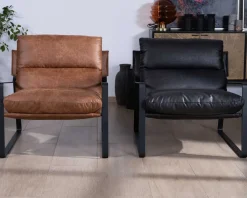 Fauteuil club revisité tissu anthracite et métal noir 