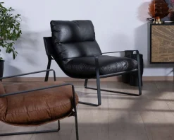 Fauteuil club revisité tissu anthracite et métal noir 