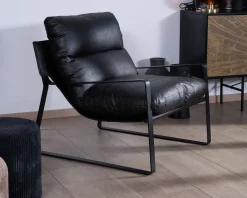 Fauteuil club revisité tissu anthracite et métal noir 