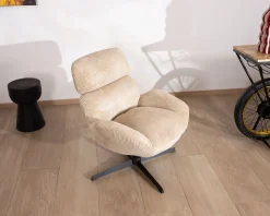 Fauteuil confort et pivotant en velours camel beige "Bissett"
