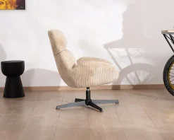 Fauteuil confort et pivotant en velours camel beige 